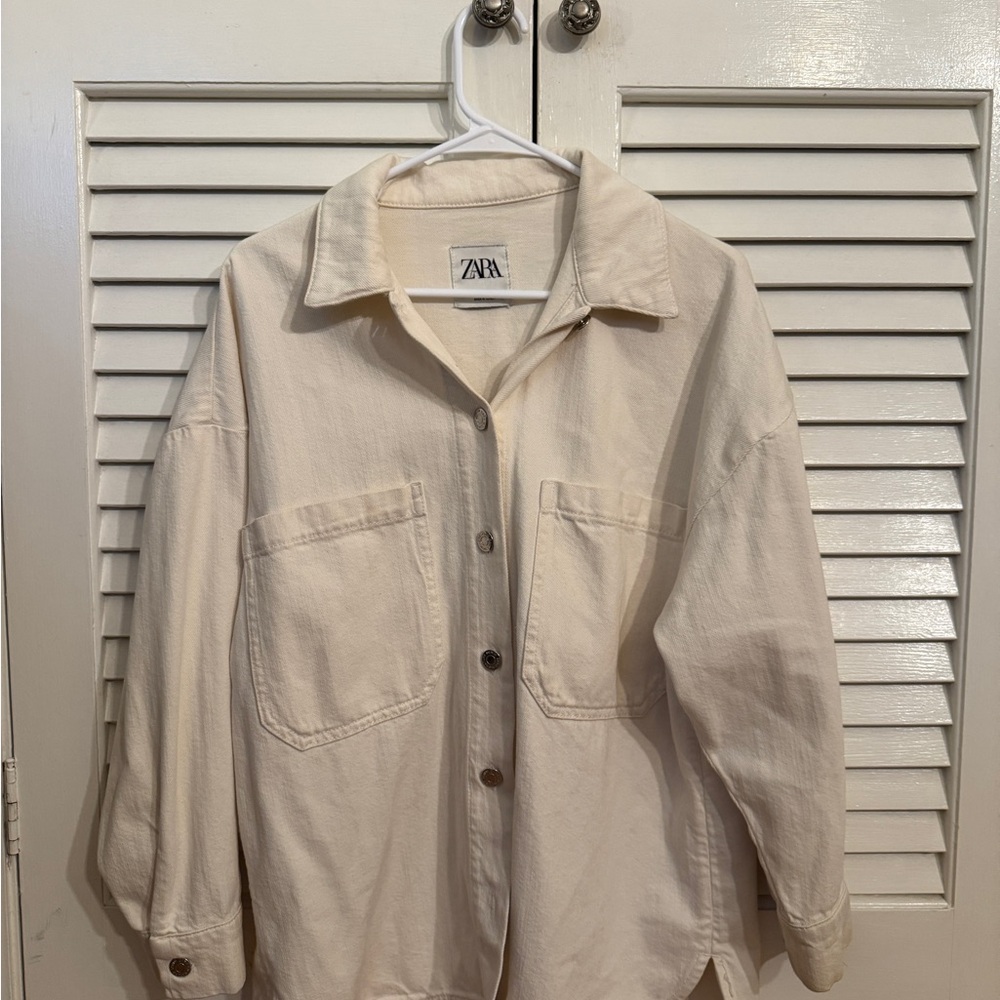 Zara Cream Jean Jacket Relaxed Fit